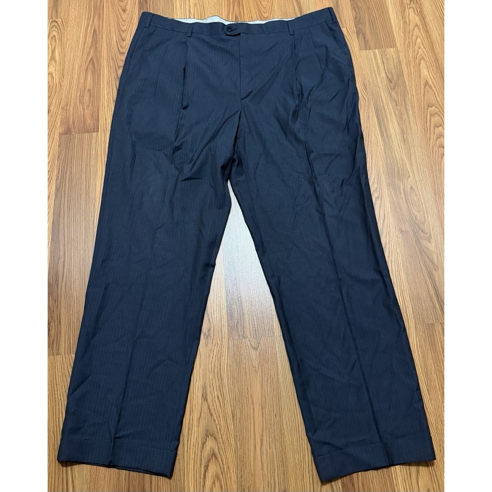 Zanella Dress Pants Mens 42x30 Bennett Wool Pleated Cuffed Navy Made In Italy